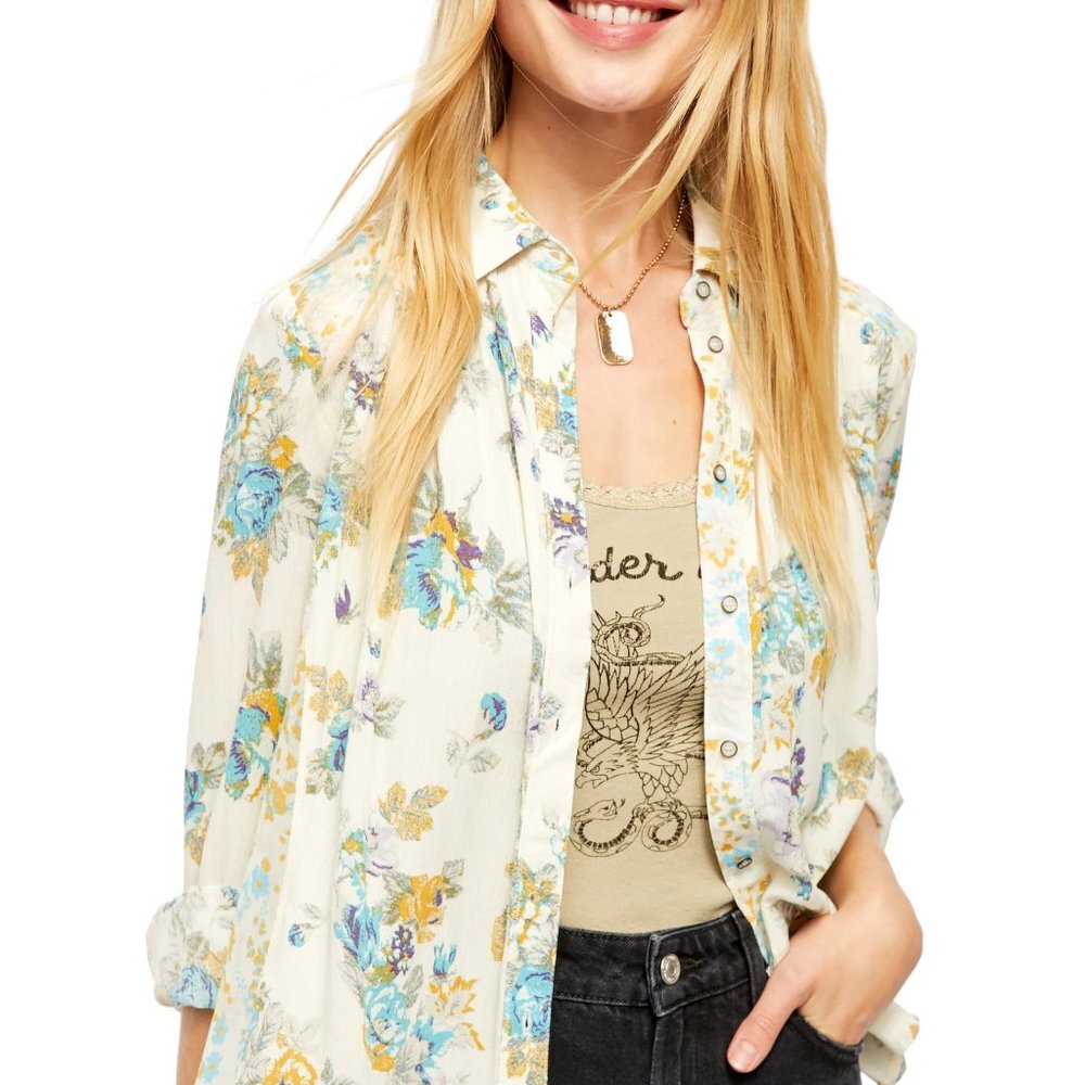 NWT Free People Hold On to Me Floral Long Sleeve Blouse Medium M